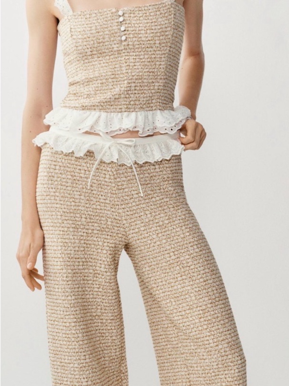 Zara Beige Textured Wide-Leg Trouser set
